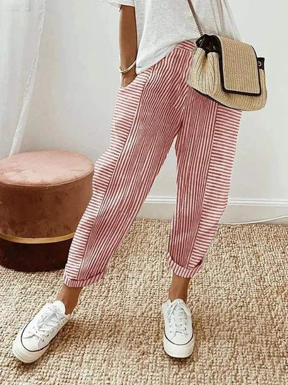 Women's Pants - Playful Striped Pattern - Soft Material - Perfect for Warm Days