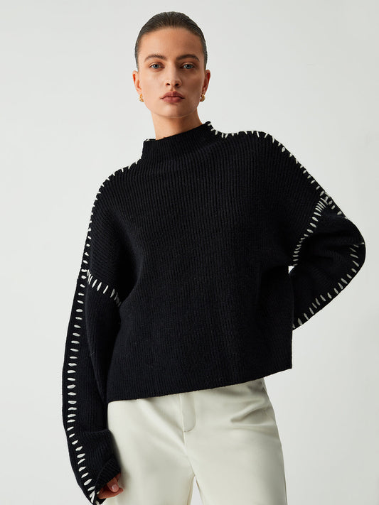 Turtleneck sweater with piqué stitch details - Warda