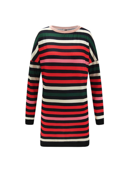 Striped loose round neck dress for women