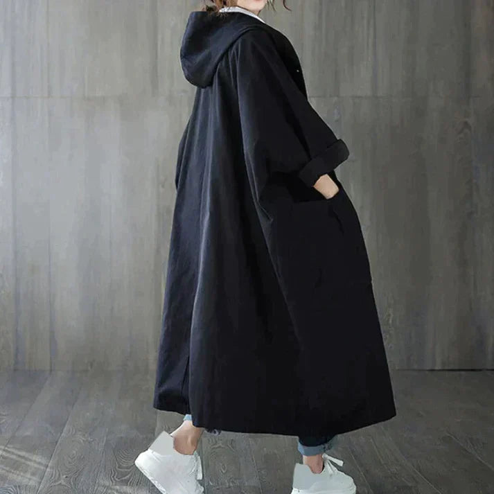 Windproof oversized trench coat with pockets for women