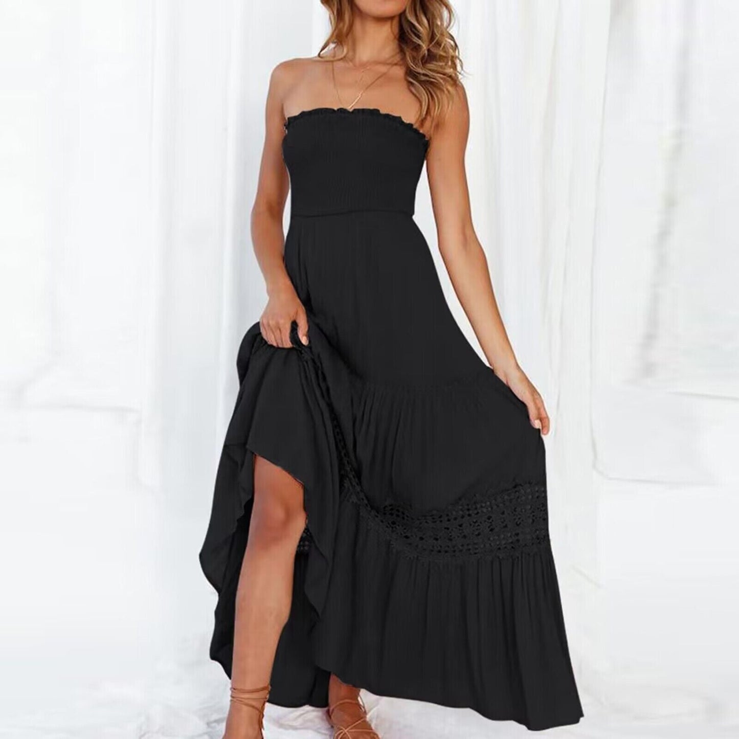 Celeste - Summer off-the-shoulder dress with lace trim