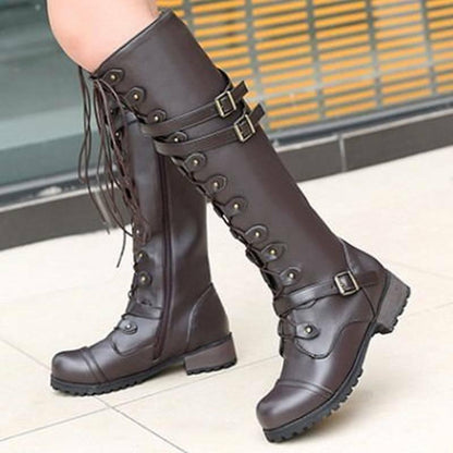 Qiturah Boots | Lace-up Knee-High Leather Boots