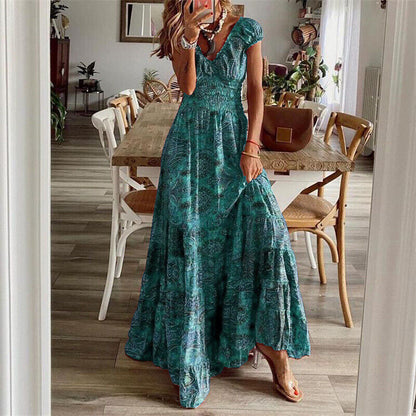 Adeline - Waist-hugging long dress in bohemian style.