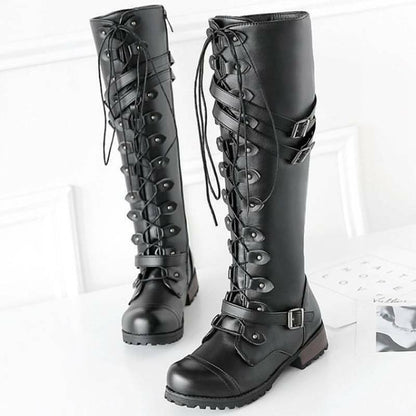 Qiturah Boots | Lace-up Knee-High Leather Boots