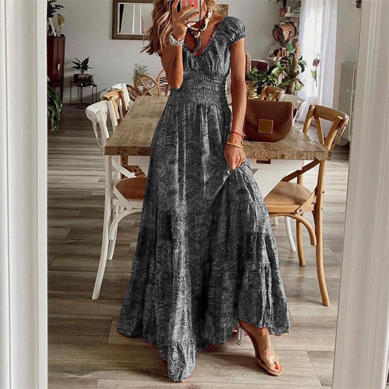 Adeline - Waist-hugging long dress in bohemian style.