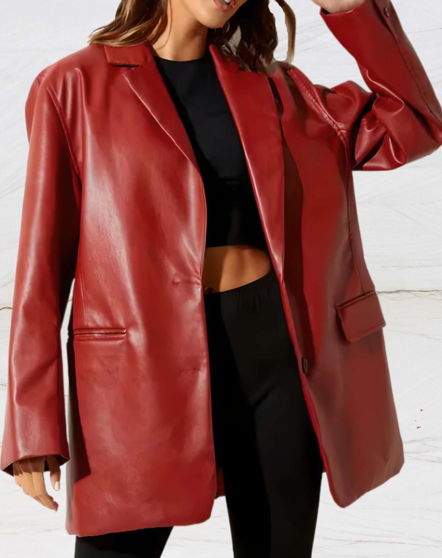 mid-length leather jacket with lapel collar - Teodora