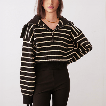 Yverine Sweater | Casual Stripes Half Zip Sweater