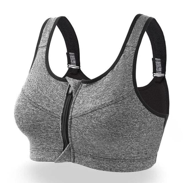 A sports bra in large sizes with a zipper reformulated