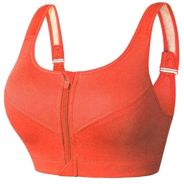 A sports bra in large sizes with a zipper reformulated