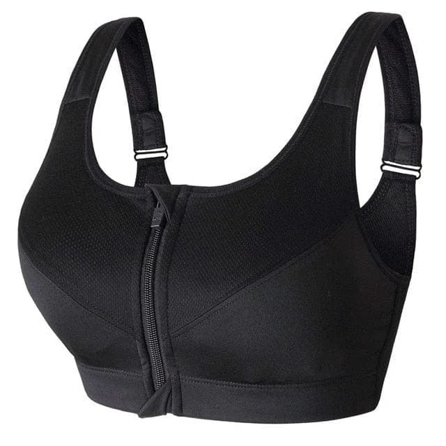 A sports bra in large sizes with a zipper reformulated