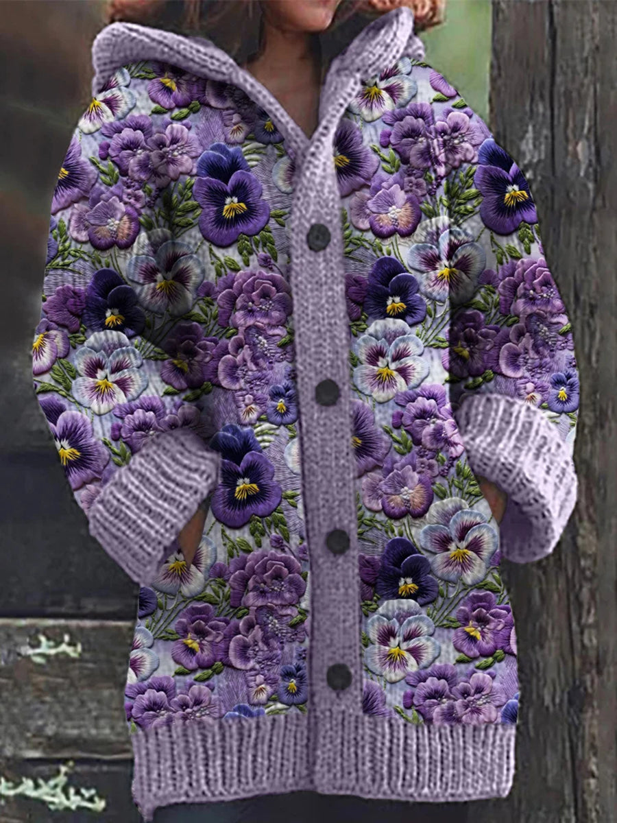 Jess | Hoodie cardigan with vintage flower buttons for women