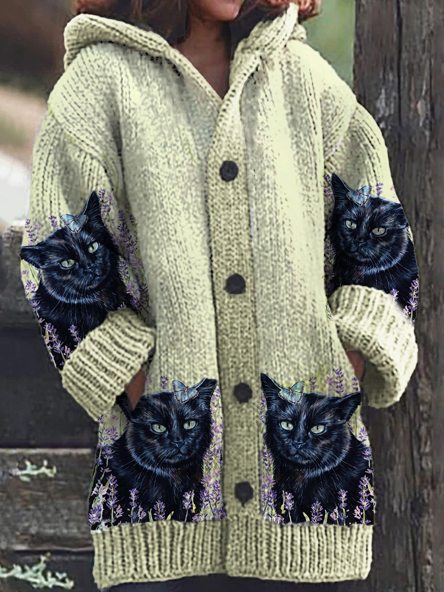 Jess Fashion | By Black Cat Lavender Lilac Button Casual Warm Hoodie Cardigan