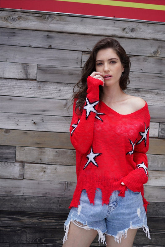 Star printed sweater for ladies