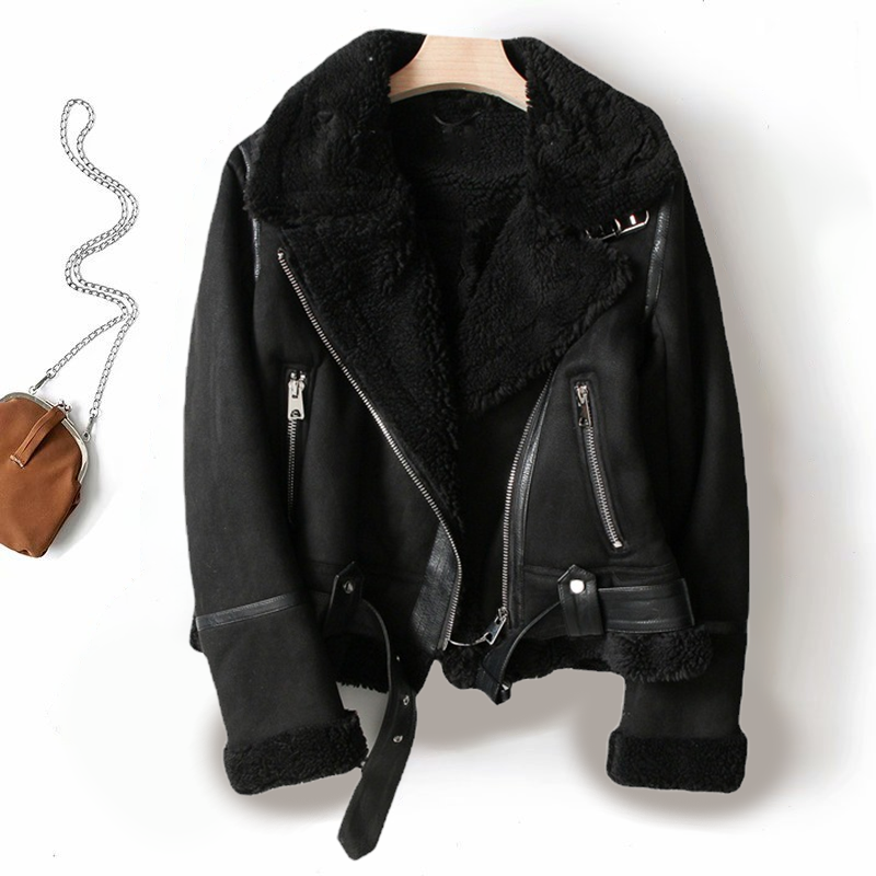 Jess | Sherpa fleece leather bomber jacket