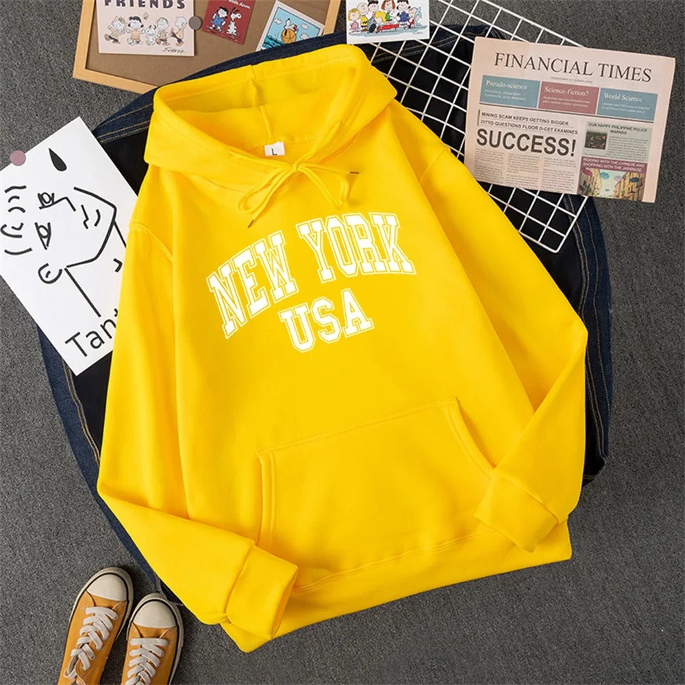 Jess | Sweatshirt With Hooded Fleece Print New York Usa For Women