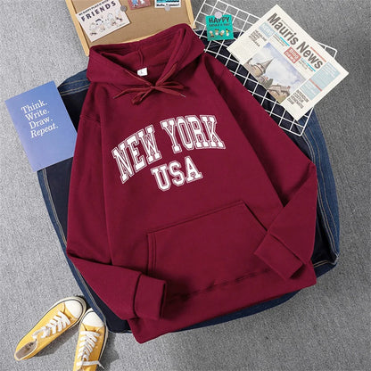 Jess | Sweatshirt With Hooded Fleece Print New York Usa For Women