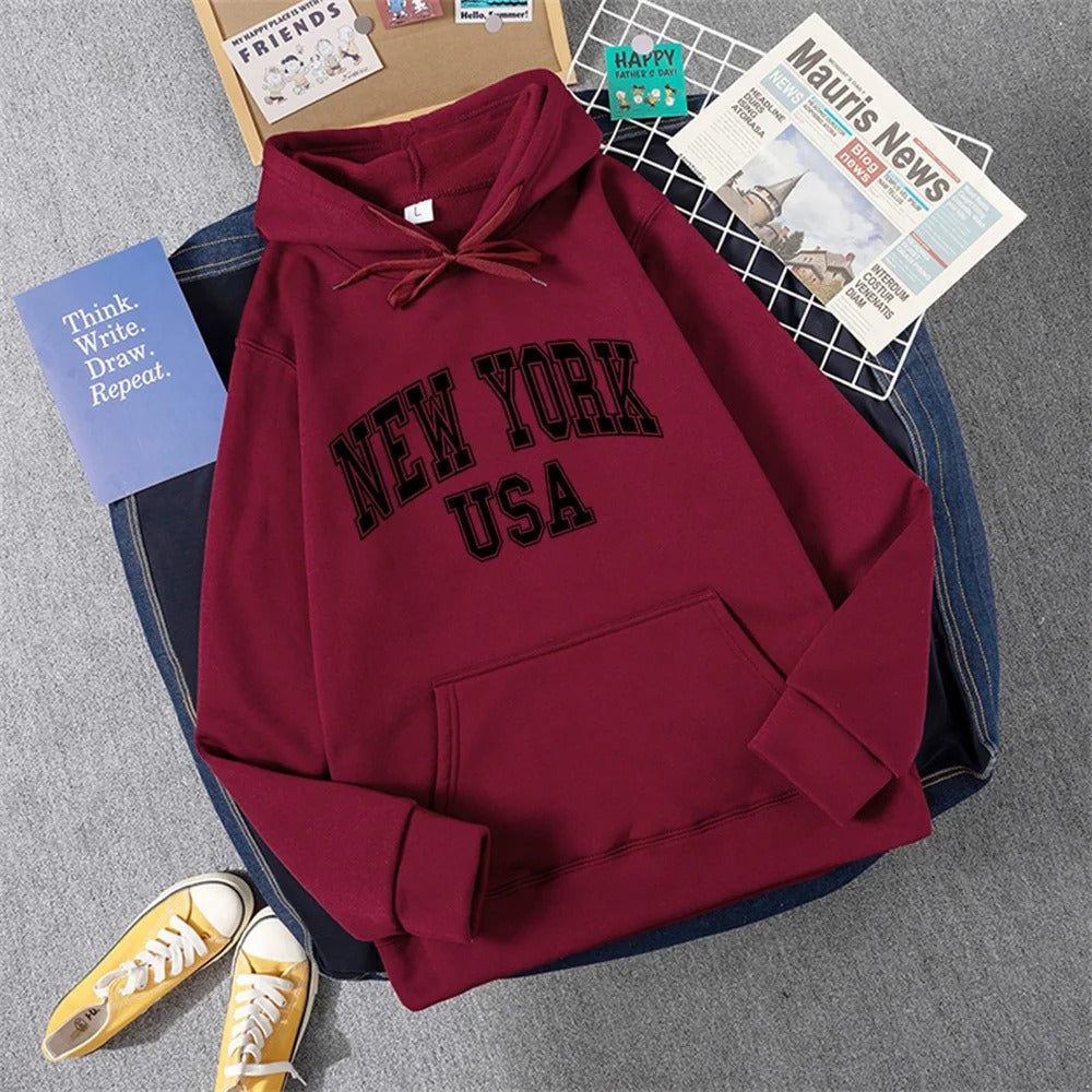 Jess | Sweatshirt With Hooded Fleece Print New York Usa For Women