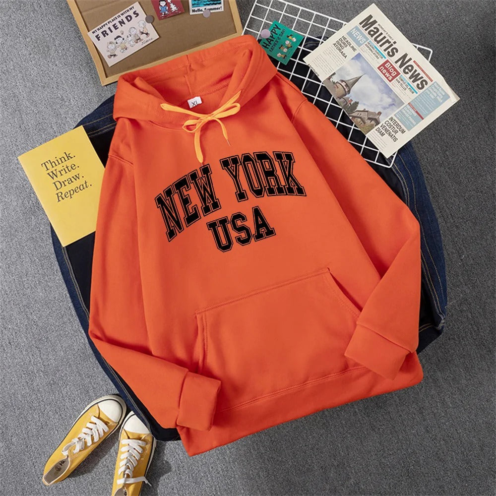 Jess | Sweatshirt With Hooded Fleece Print New York Usa For Women