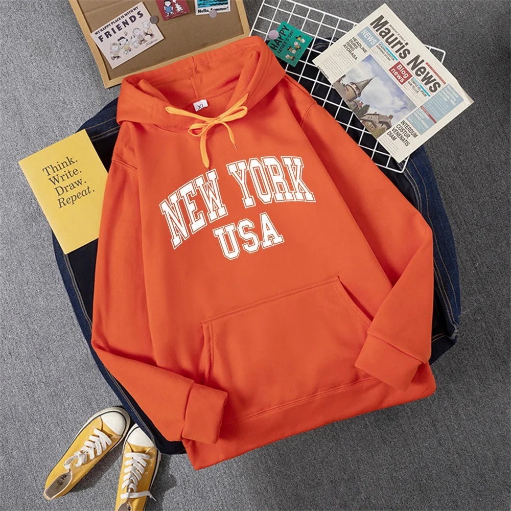 Jess | Sweatshirt With Hooded Fleece Print New York Usa For Women