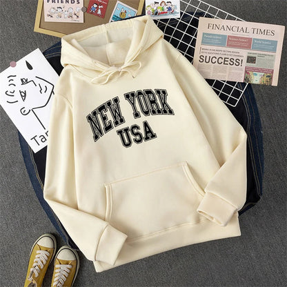 Jess | Sweatshirt With Hooded Fleece Print New York Usa For Women