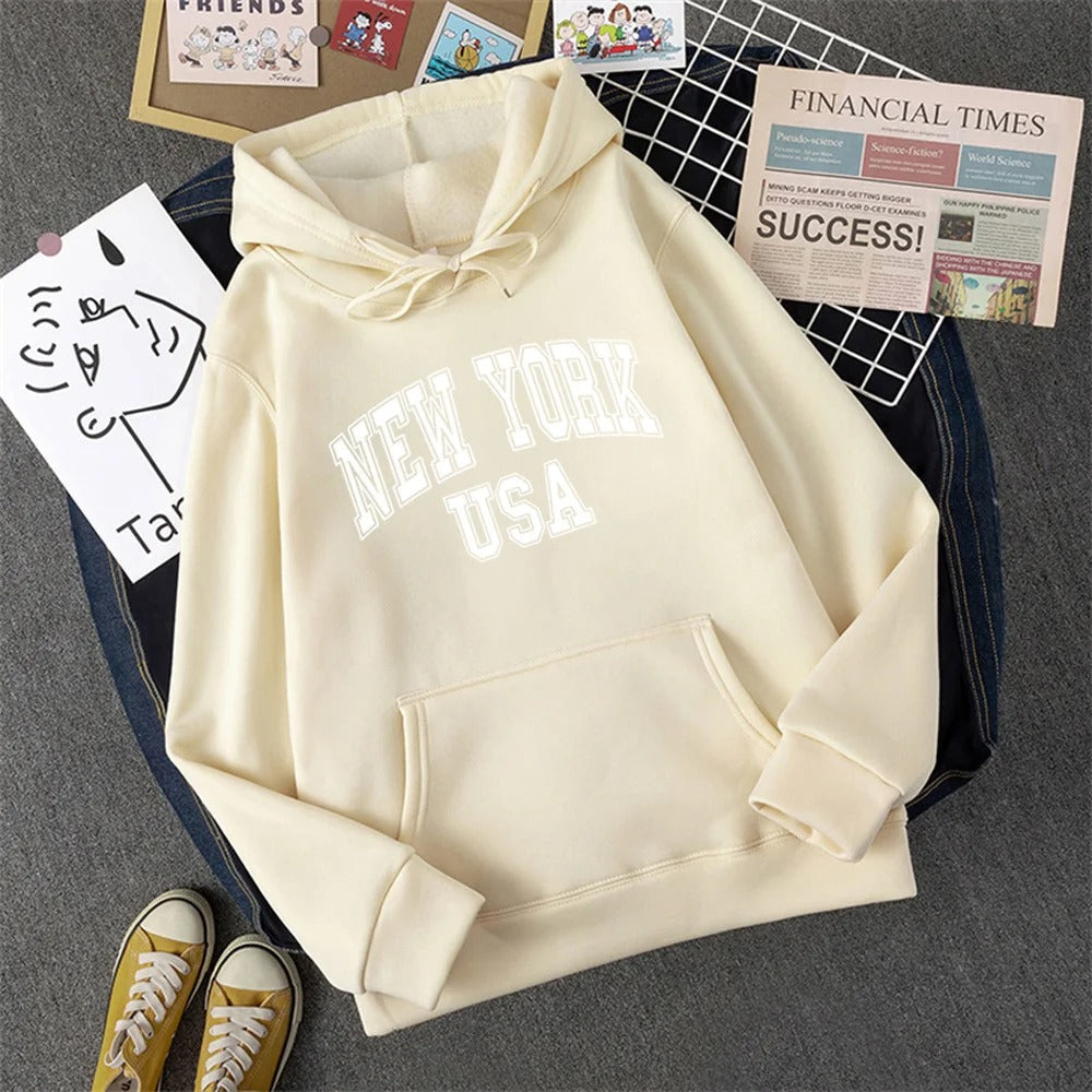 Jess | Sweatshirt With Hooded Fleece Print New York Usa For Women