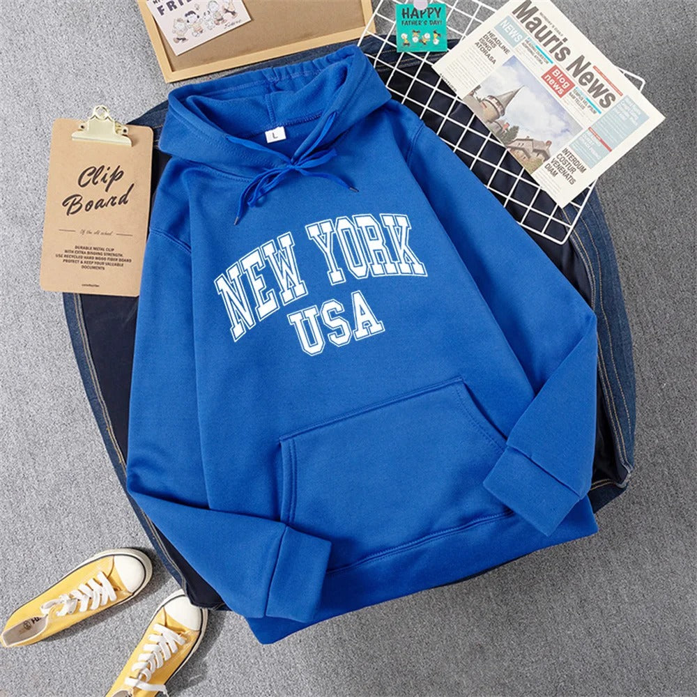 Jess | Sweatshirt With Hooded Fleece Print New York Usa For Women