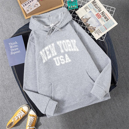 Jess | Sweatshirt With Hooded Fleece Print New York Usa For Women