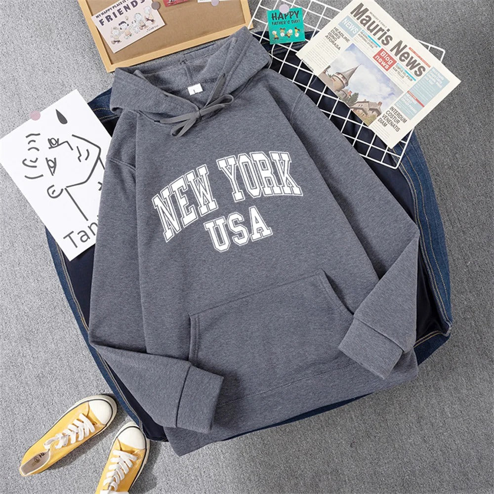 Jess | Sweatshirt With Hooded Fleece Print New York Usa For Women