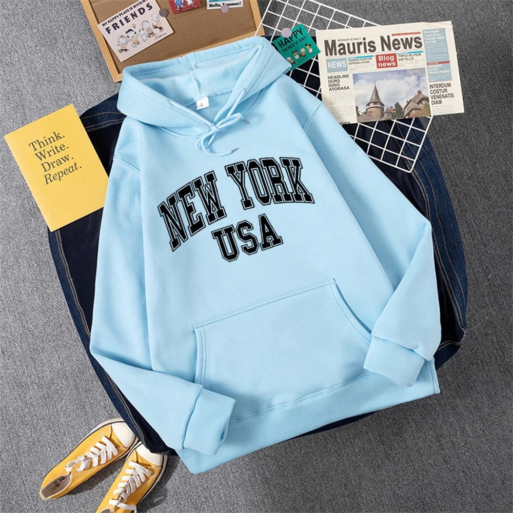 Jess | Sweatshirt With Hooded Fleece Print New York Usa For Women