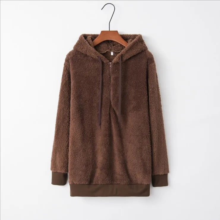 Jess | Sweat jacket made of plush winter material with quarter zipper and pockets for women