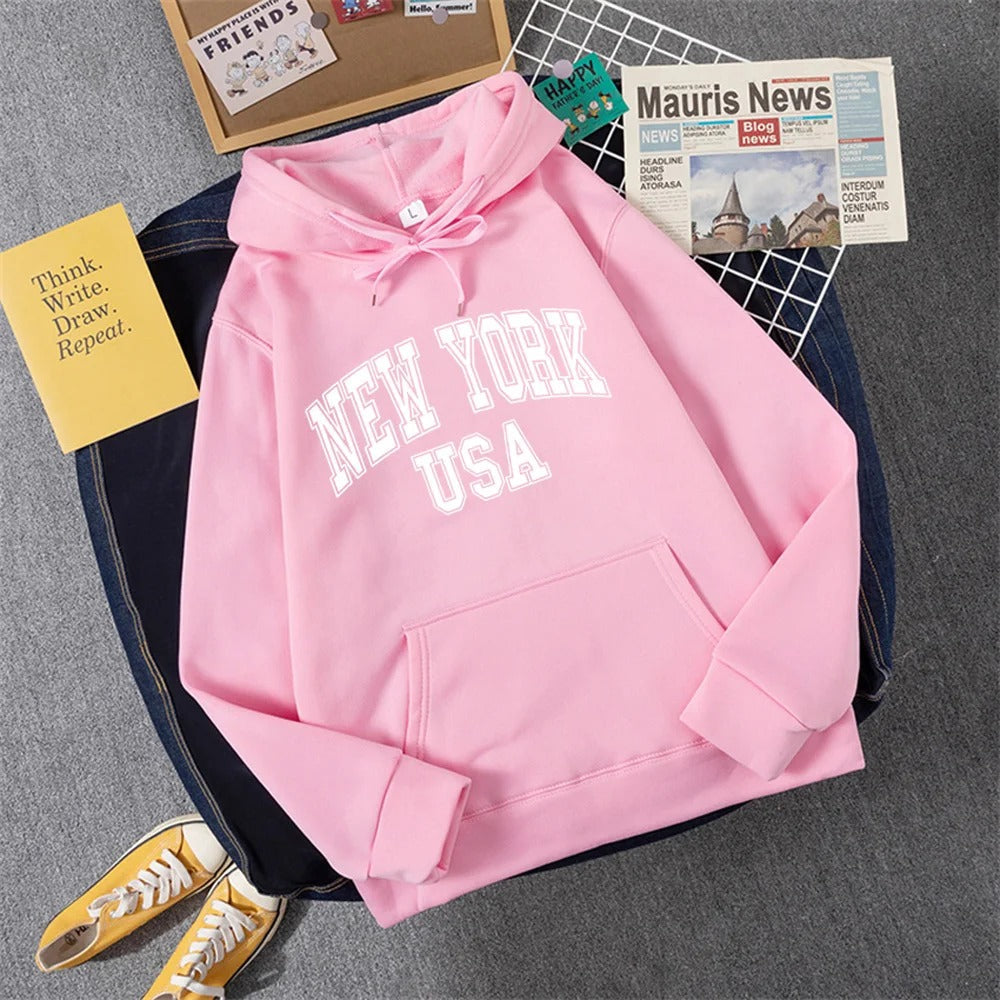 Jess | Sweatshirt With Hooded Fleece Print New York Usa For Women