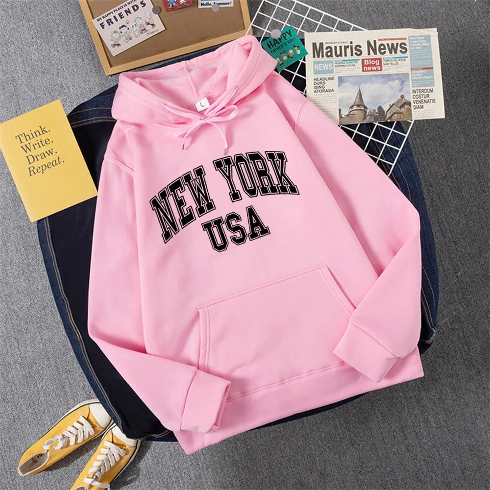 Jess | Sweatshirt With Hooded Fleece Print New York Usa For Women