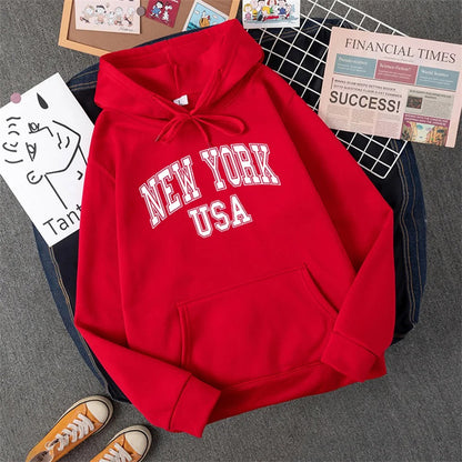 Jess | Sweatshirt With Hooded Fleece Print New York Usa For Women