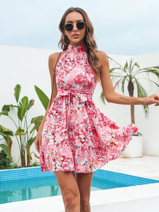 Delia - Halter mini dress with flowers