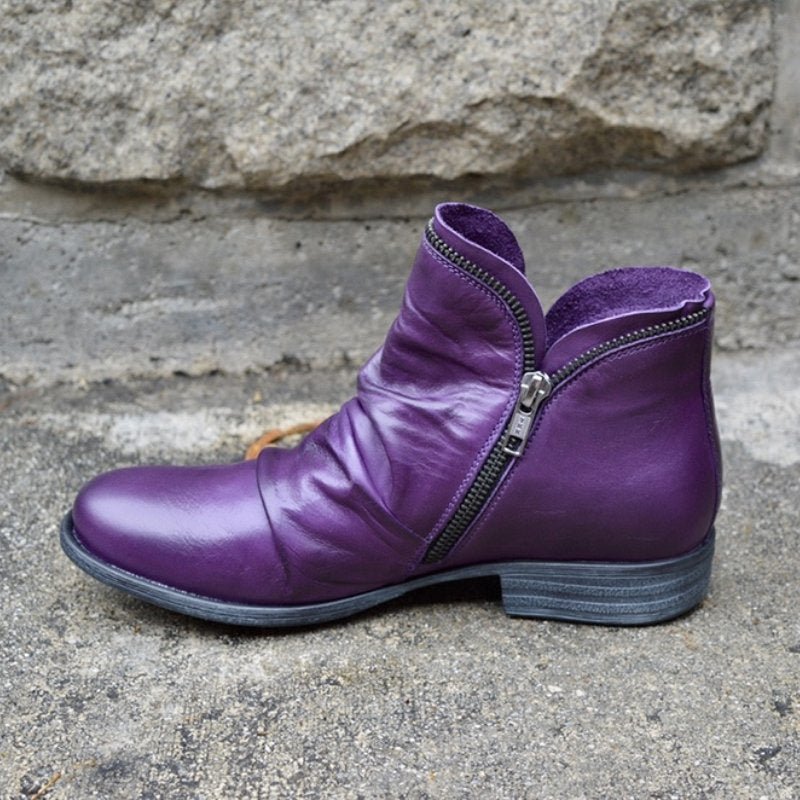 Vianne™ - Leather ankle boots with zipper closure