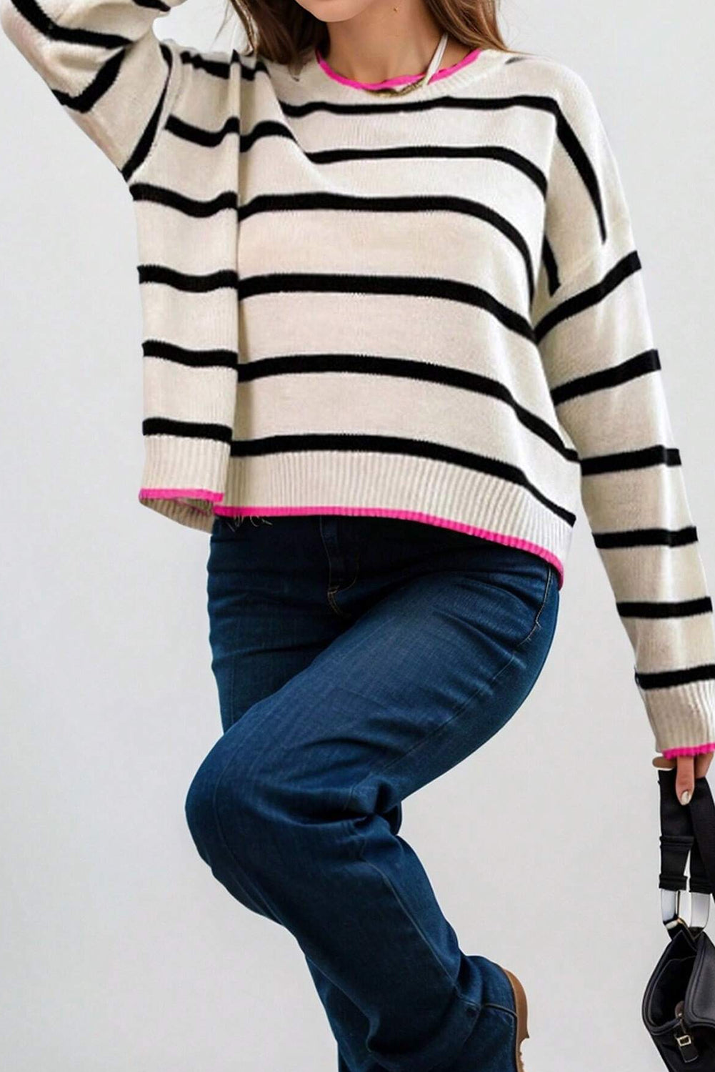 Graciela | Trendy and classic striped jumper with pink lining