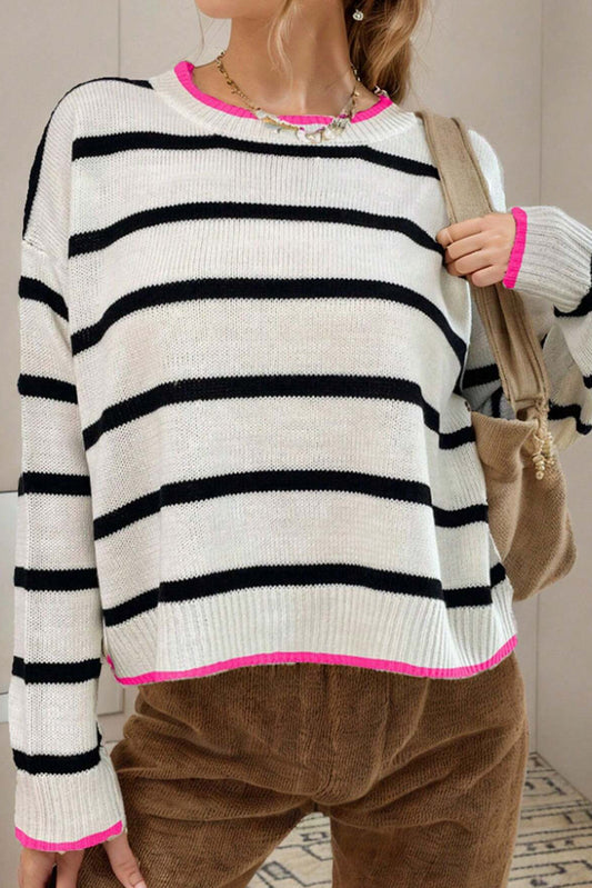 Graciela | Trendy and classic striped jumper with pink lining