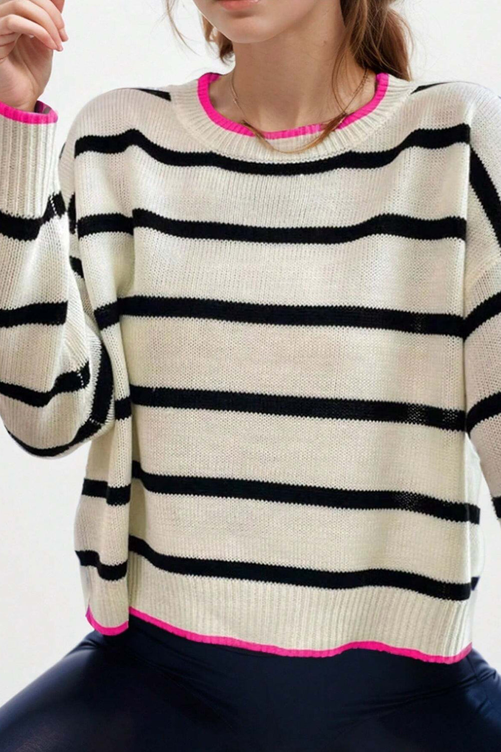 Graciela | Trendy and classic striped jumper with pink lining