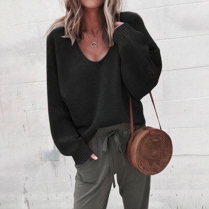 Loose V-neck knitted top sweater - Kalyn